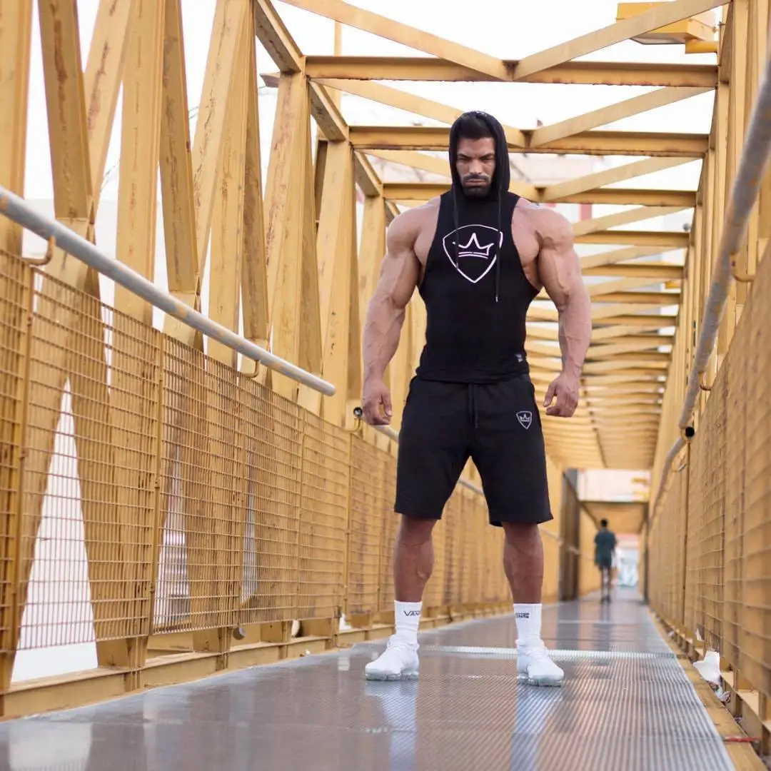 Triceps Летний фитнес-тренировочный жилет без рукавов, Мужской приталенный жилет с капюшоном, спортивный жилет для бега на открытом воздухе