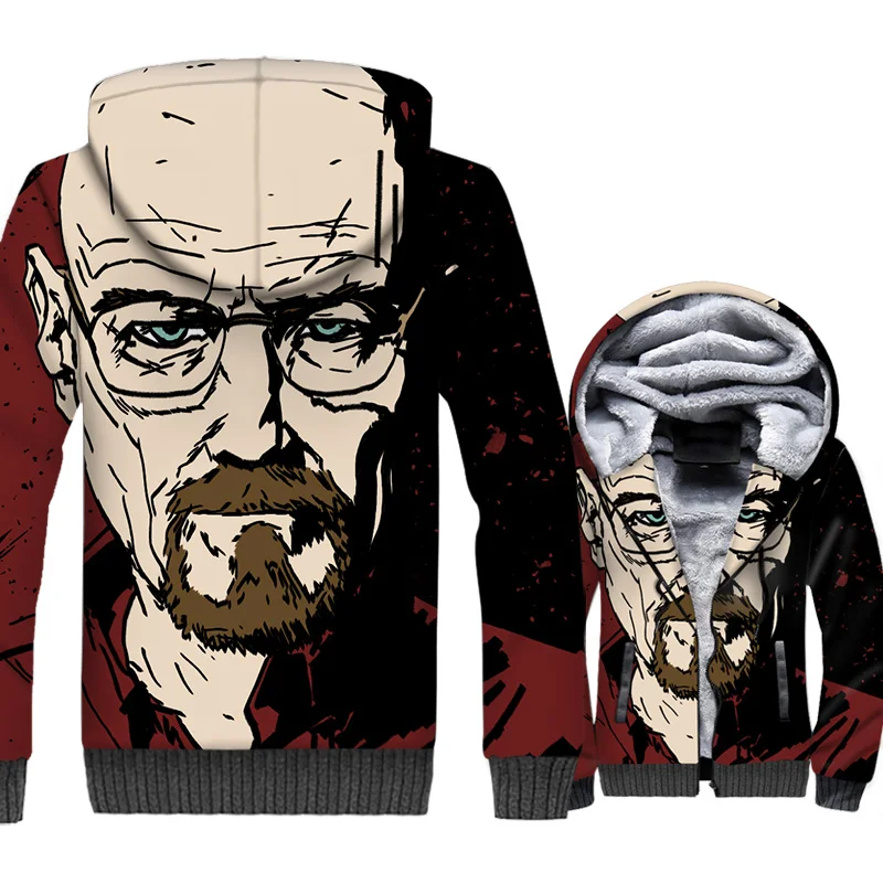 Лидер продаж, мужская толстовка с 3D принтом "Breaking Bad", Гейзенберг Уолтер Уайт Кук, толстовка с принтом, Зимняя Толстая Флисовая теплая куртка на молнии