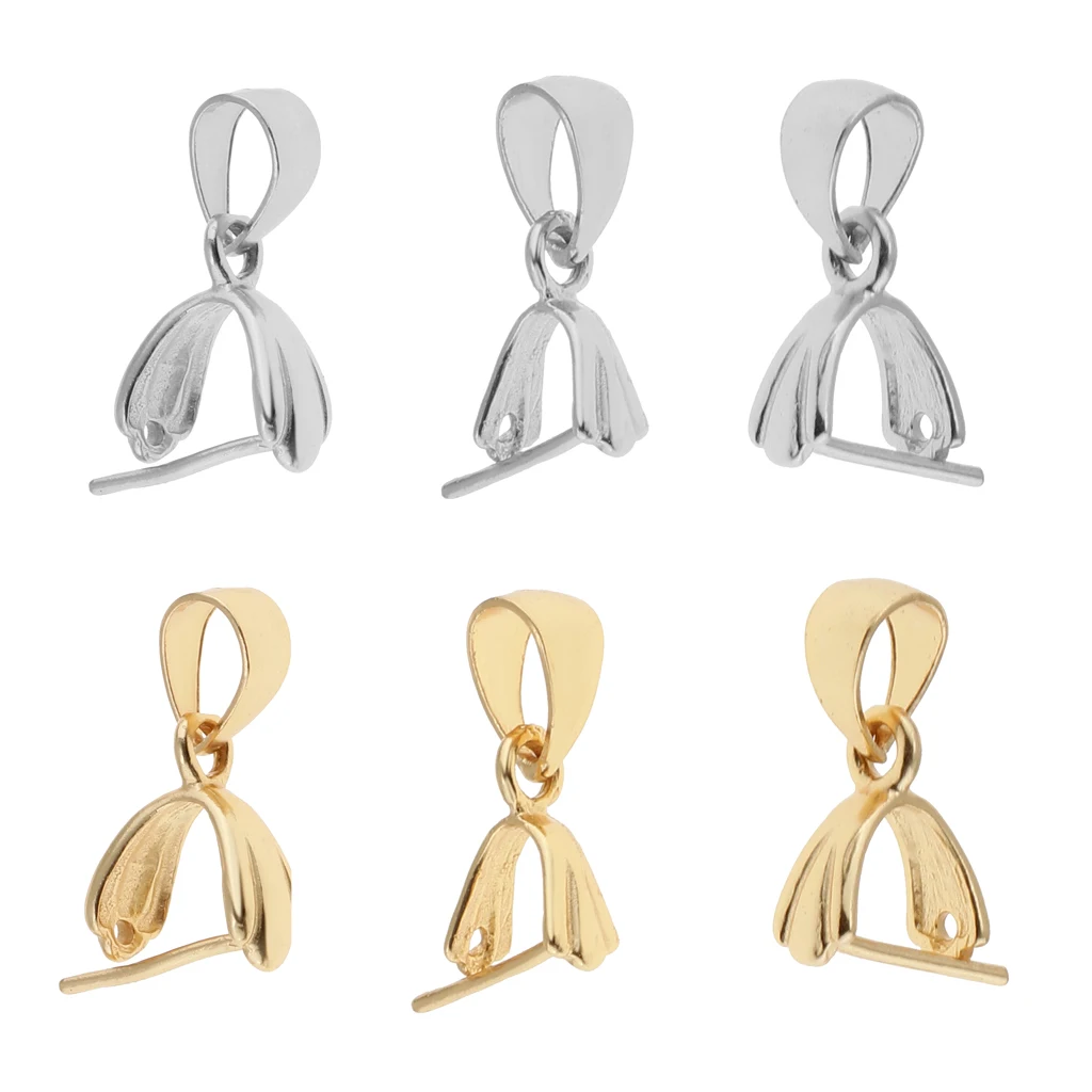 6Pcs 925 Sterling silver color Pinch Clip Bail Clasp Pinch Bead Dangle Charm Pendant Connector For Jewelry Making Pendants Findings