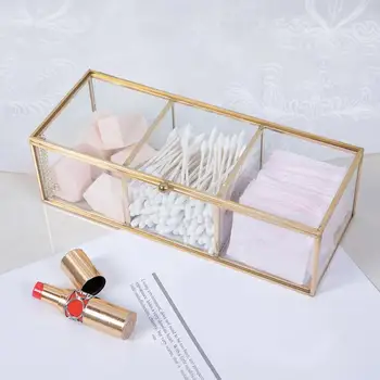 

European Style Gold Minimalist Cosmetic Storage Case Transparent Glass Makeup Storage Box Jewelry Necklace Earring Organizer