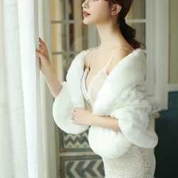 Bridal Cape Winter Wedding Jacket Fur  New  Women Faux Fur Stoles Long Sleeve High Quality Fur  Coat 2020