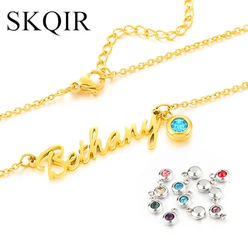 

Charm Birthstone Name Necklace Personalized Custom Name Pendant Necklace Customized Letter Chain Women Nameplate Jewelry Gift