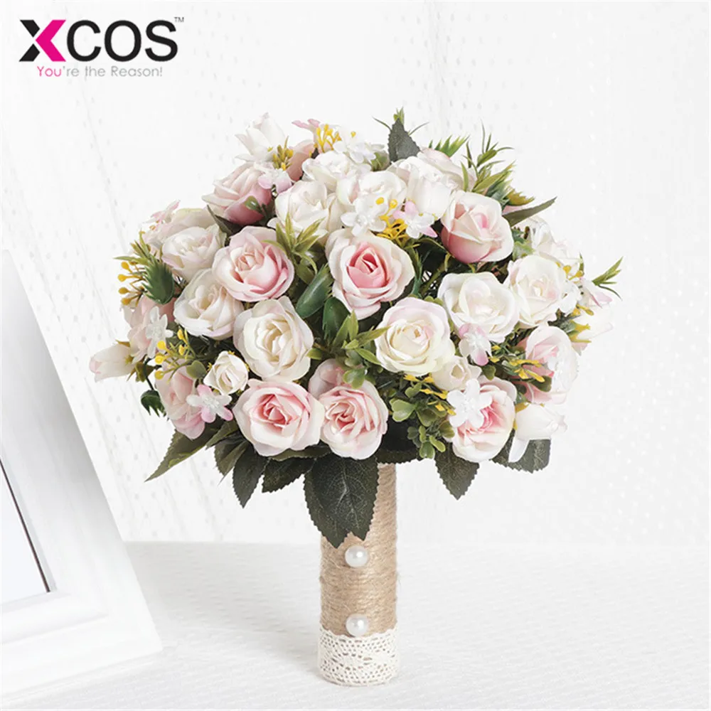 XCOS Свадебный букет ручной работы Искусственный цветок розы buque Casamento Свадебный букет для свадебного украшения ramos de novia