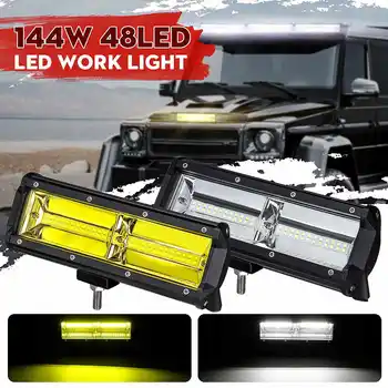 

144W 48 LED Work Light Bar Fog Driving Lamp White/ Amber Offroad for Car SUV Truck ATV UTV