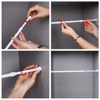 

Spring Telescopic Net Voile Tension Curtain Curtain Rail Loaded Pole Rod White