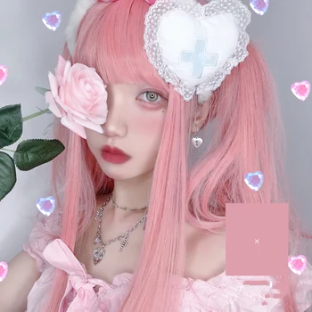 

TALANG 45cm Long Pink Straight hair Anime Lolita Party Cosplay Synthetic Full Wig With Bang Heat Resistant