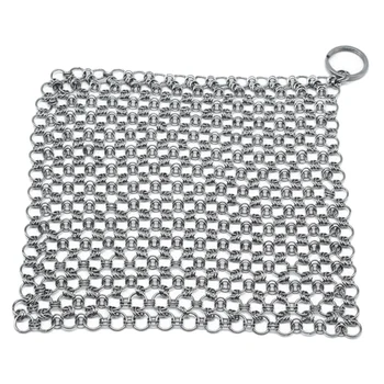 

Stainless Steel Cleaner Chainmail Cleaning Scrubber with Hanging Ring for Cast Iron Pan,More Pot Cookware-Square 7X7 In
