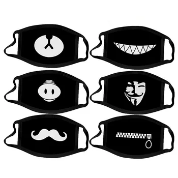 

Mode Anti-Staub Baumwolle Mund Gesichtsmaske Schwarz Cartoon Ausdruck Muster Boutique Maske Unisex Health Cycling Respirator