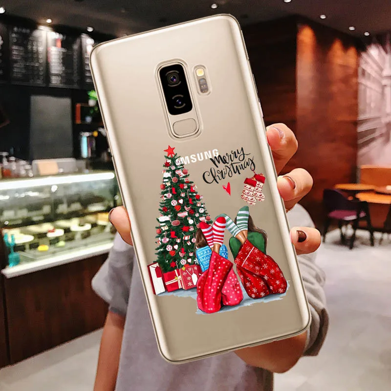 Новогодний Рождественский Санта Клаус снежный олень силиконовый чехол с бантом для Samsung Galaxy S6 S7 Edeg S8 S9 Plus S10 Plus Note 9 S10 Lite