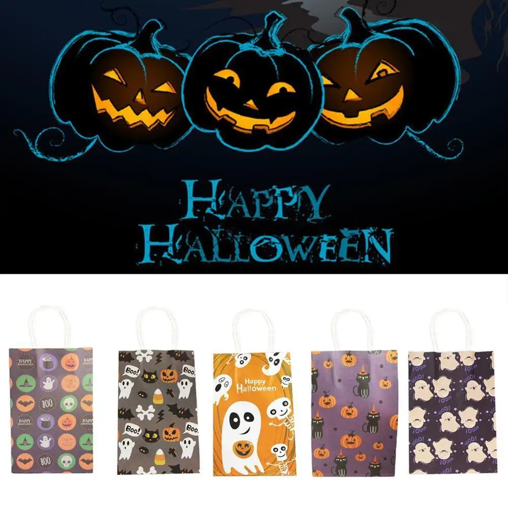 

Pumpkin Pattern Paper Bag Halloween Party Gift Package Wrapping Supplies Pumpkin Green Zombie Witch Paper Gift Bag With Handle
