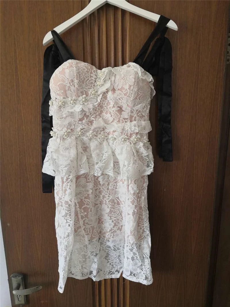 Женское кружевное платье на бретельках спагетти с цветочной аппликацией|Платья|