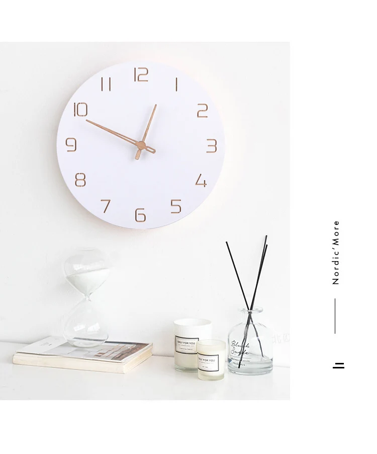 Nordic Wooden Large Round Clock White Wall Clock Round Silent Watch Simple Modern Design Home Decor Bedroom For Children Room