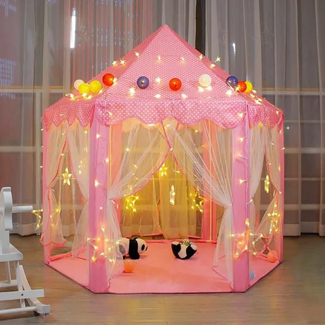 Tente de jeux Portable pour enfants, château de princesse, avec lumière  LED, intérieur et extérieur, boule d'océan, maison, cadeau pour filles -  AliExpress