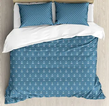 

Anchor Duvet Cover Set Nautical Pattern with Classic Colors and Anchors Simplistic Design Sailor Ship Print 3 Piece Bedding Set