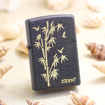 

Genuine Zippo oil lighter copper windproof Black Crackle Bamboo cigarette Kerosene lighters Gift With anti-counterfeiting code