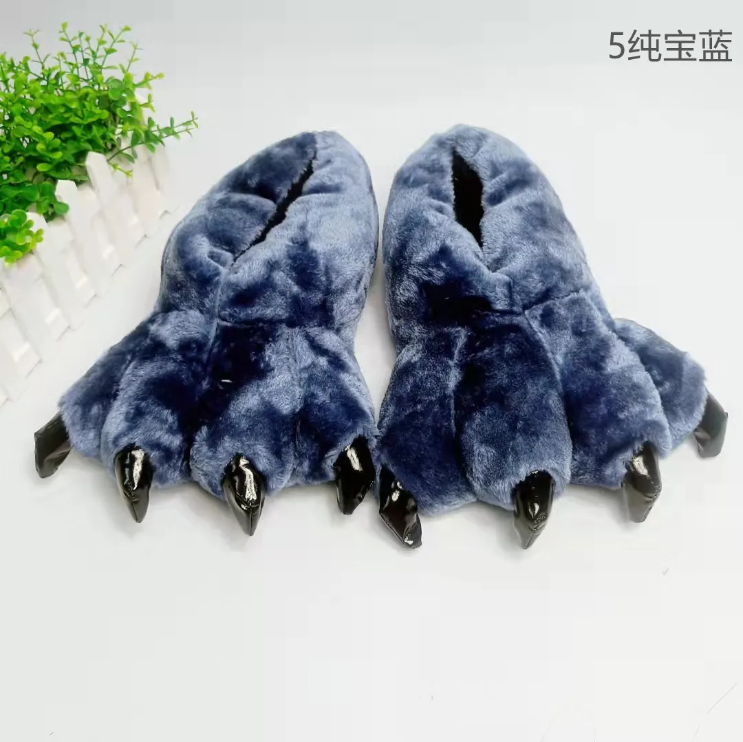 Gray Leopard Print Fur Slippers - Stylish Unisex Animal Paw Slides