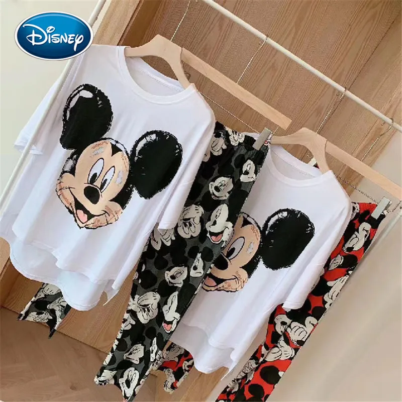 Mickey Avatar Home Service Female Summer Disney Short Sleeve Trousers Pajamas Female Cartoon Mickey Print Pajamas 5