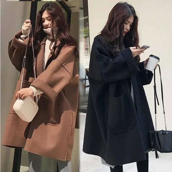 Popular New Style Autumn And Winter Women's Woolen Jacket Overcoat Students Korean-style Mid-length Large Size Cloak Hepbur