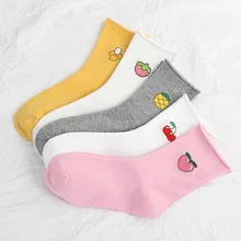 Женские Носки с рисунком банана и вишни; теплые милые хлопковые носки Kawaii с рисунком фруктов; забавная уличная одежда; Модные Повседневные носки; Calcetines Happy