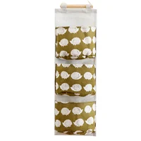 Wall Mounted Storage Bag with 3 Pockets Linen Fabric Waterproof Wall Door Closet Hanging Organizer for Bedroom Bathroom LBS 2