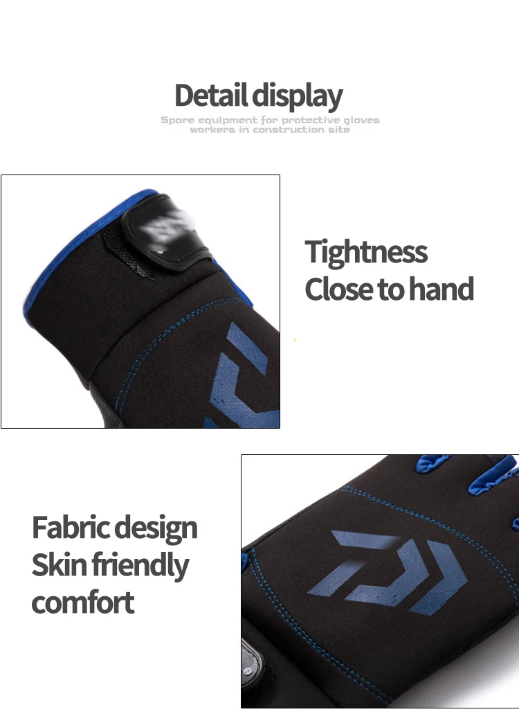 DAIWA Fishing Gloves Waterproof Anti-Slip 3 Fingers Cut 5 Fingers Cut Leather PU Winter Gloves for Men Hunting Sport Gloves