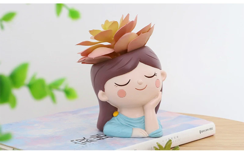Cute Human Face Vase Succulent Planter Resin Vase Cartoon Character Decorative Head Face Flower Pot Indoor Desktop Ornaments