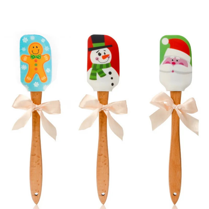 

Christmas Kitchen Tool Wooden Handle Scraper Cake Cream Mixing Cutter Baking Tools Food Grade Silicone Butter Scraper 31x6cm