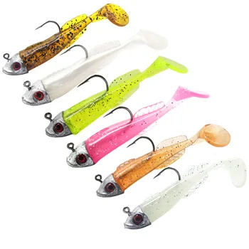 

2 Replacement Lure Jigging Soft Bait Fishing Lures 5.6cm 7.6g DIY Lead Head Jig Fish T Tail Sea Bass Lure Fishing Tackle