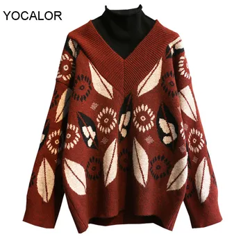 

2020 Spring Fashion Pullovers Sweaters Korean Style Fake Two Pieces Ladies Sweaters Wild Casual Tops Female Sweater Women
