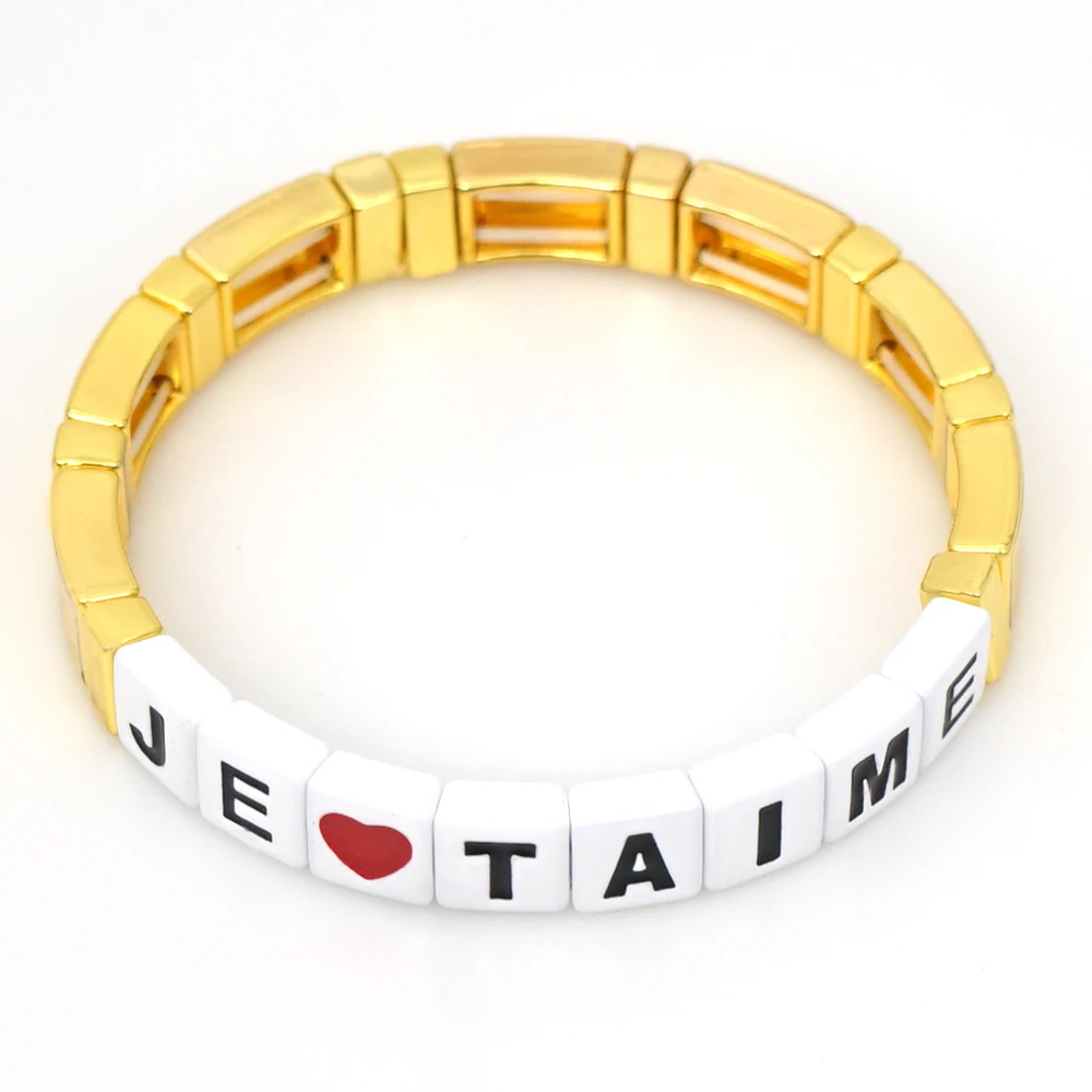 Shinus эмалированный плиточный браслет JE-TAINE I LOVE YOU браслеты с буквами женские браслеты сердце летние пляжные золотые ювелирные изделия ручной работы друзья