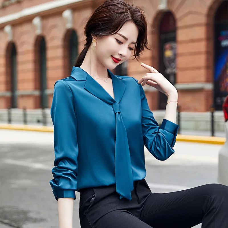 

Large size S-4XL business wear temperament ladies office shirt 2020 new casual solid color ladies chiffon shirt Work clothes