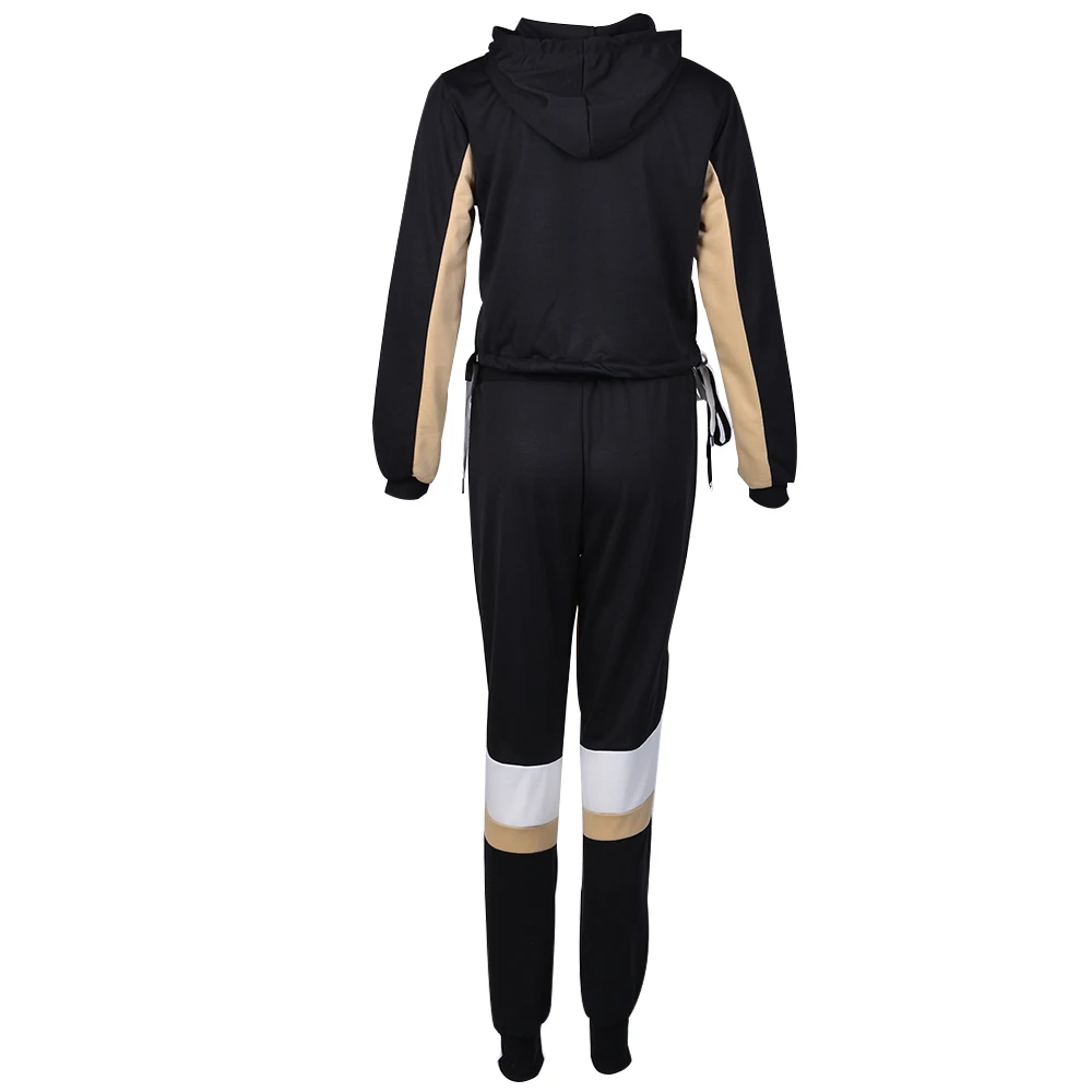 Женский комплект из 2 предметов для бега, Модный Полосатый спортивный костюм с капюшоном, одежда для тренировок, повседневные свободные толстовки, костюмы для бега, спортивная одежда