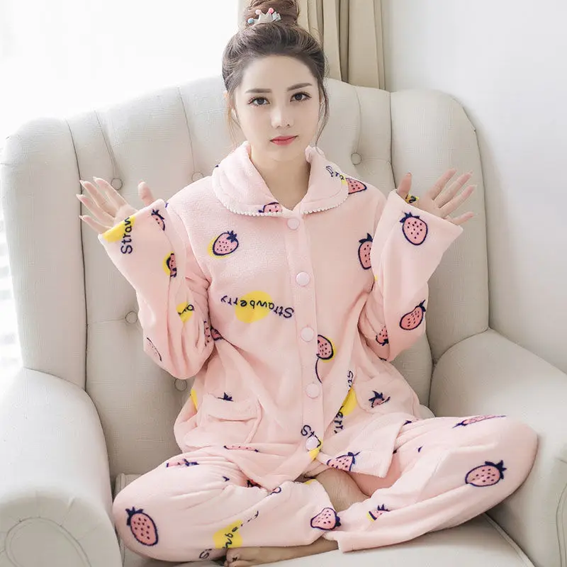 Женские пижамные комплекты Модные осенние зимние толстые фланелевые пижамы домашний теплый коралловый костюм пижамы с животными Пижамы