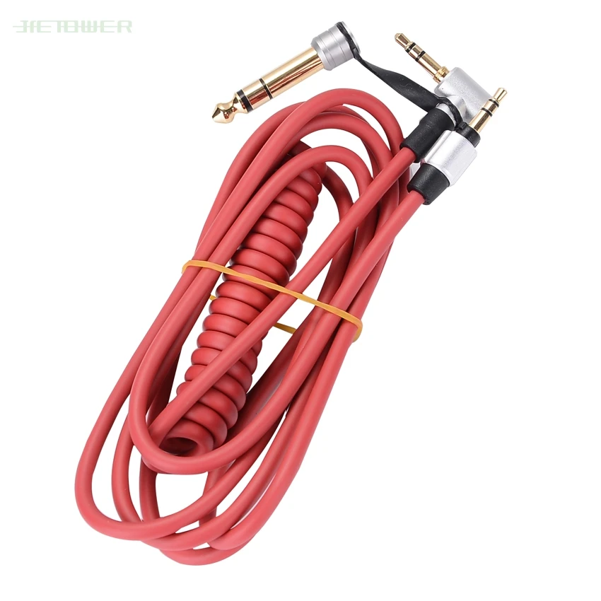 Wholesale Black Red 6 5mm 3 5mm Spring Replacement Audio Cable Headphone for Monster Beat Pro Detox Solo AUX Cable 50pcs lot