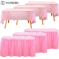 YOMDID Disposable Table Skirt Plastic Party 6 colors 75x430cm Table Cover for Happy Birthday Party Wedding Festival Decoration 1