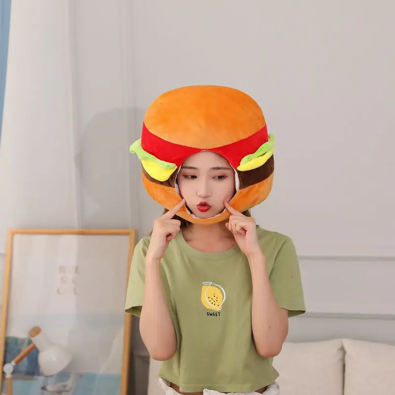 

Funny Cartoon Plush Soft Hats Pizza Burgers Cotton Shooting Tool Kawaii Headwear Women Men Party Gift Birthday Halloween Hat