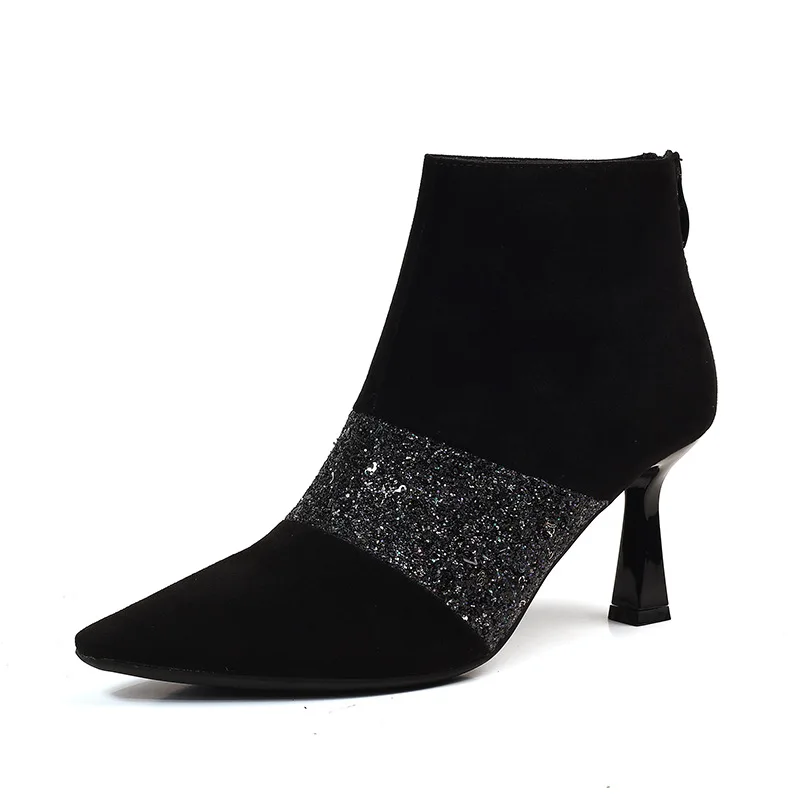 

1999-6 Autumn & Winter 2019 New Style Martin Boots High Heel Women's Thin Heeled Pointed Short Boots Women's Fashion Sexy WOMEN'