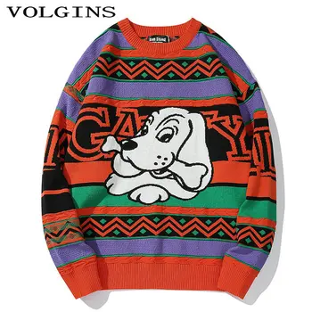 

Streetwear Cotton Patchwork Pullover Full Sleeve O-Neck Loose Mens Sweater Fashion Casual Hip Hop Men Sweaters