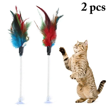 

2pcs Cat Toys Feather Funny Cat Mice Shape False Mouse Pet Products Bottom Sucker Elastic Cat Teaser Bell Ball Catnip Cat Toys