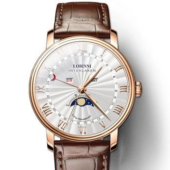 

LOBINNI Luxury Brand Men's Watch Switzerland Watch Men Sapphire Waterproof Moon Phase reloj hombre Japan MIYOTA Movement L3603M