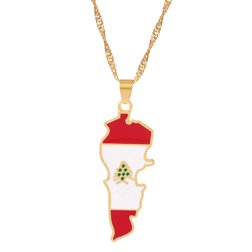 Fashion Ethnic Lebanon Map Flag Pendant Necklaces for Women Choker Gold Color Country necklace Jewelry Gifts | Украшения и