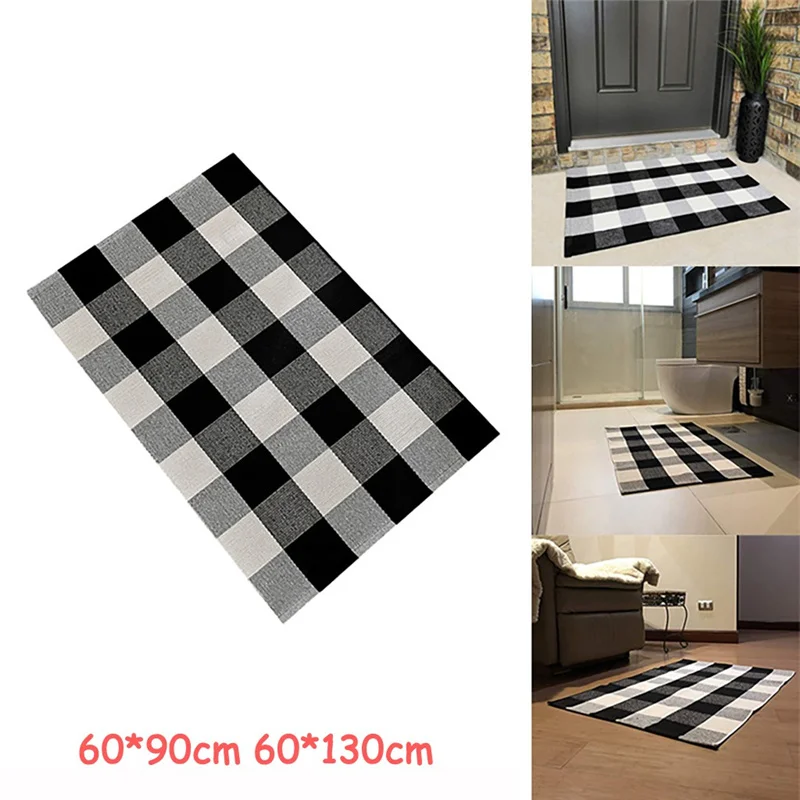 Kitchen Bathroom Cotton Plaid Rugs Black and White Checkered Rug Door Mat Rug Sponge Cleaner #5b25 (3)