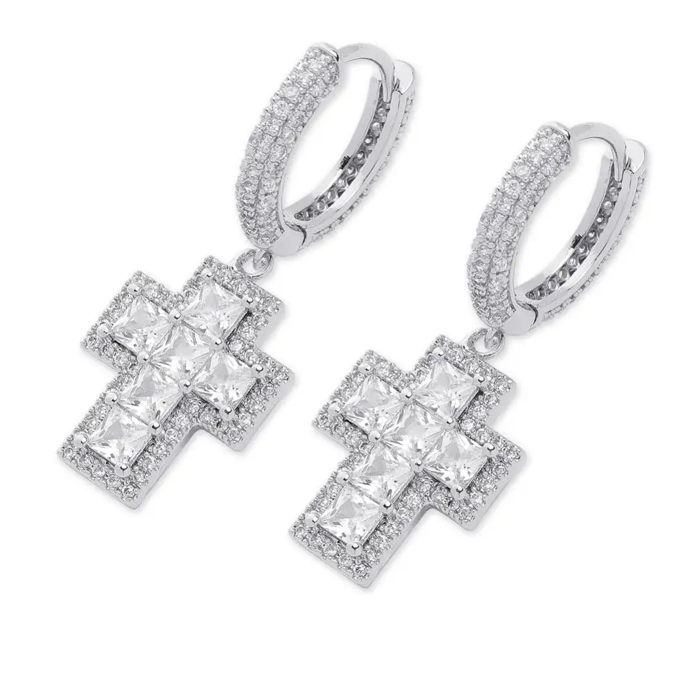 Silver JINAO Позолоченные посеребренные Крест AAA CZ клипсы с камнем серьги хип хоп рок ювелирные изделия серьги для мужчин и женщин Подарки - Окраска металла: Silver