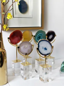 

Creative Electroplated Gold Edge Natural Agate Stone Statue Home Decor Crafts Room Decoration Office Metal K9 Crystal Figurines