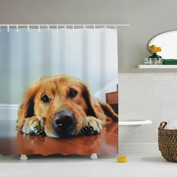 

Set Golden Retriever Dogs Thicks Polyester Fabric Shower Curtain Sets with Hooks Waterproof Mildew Bathroom Decor Holiday Great
