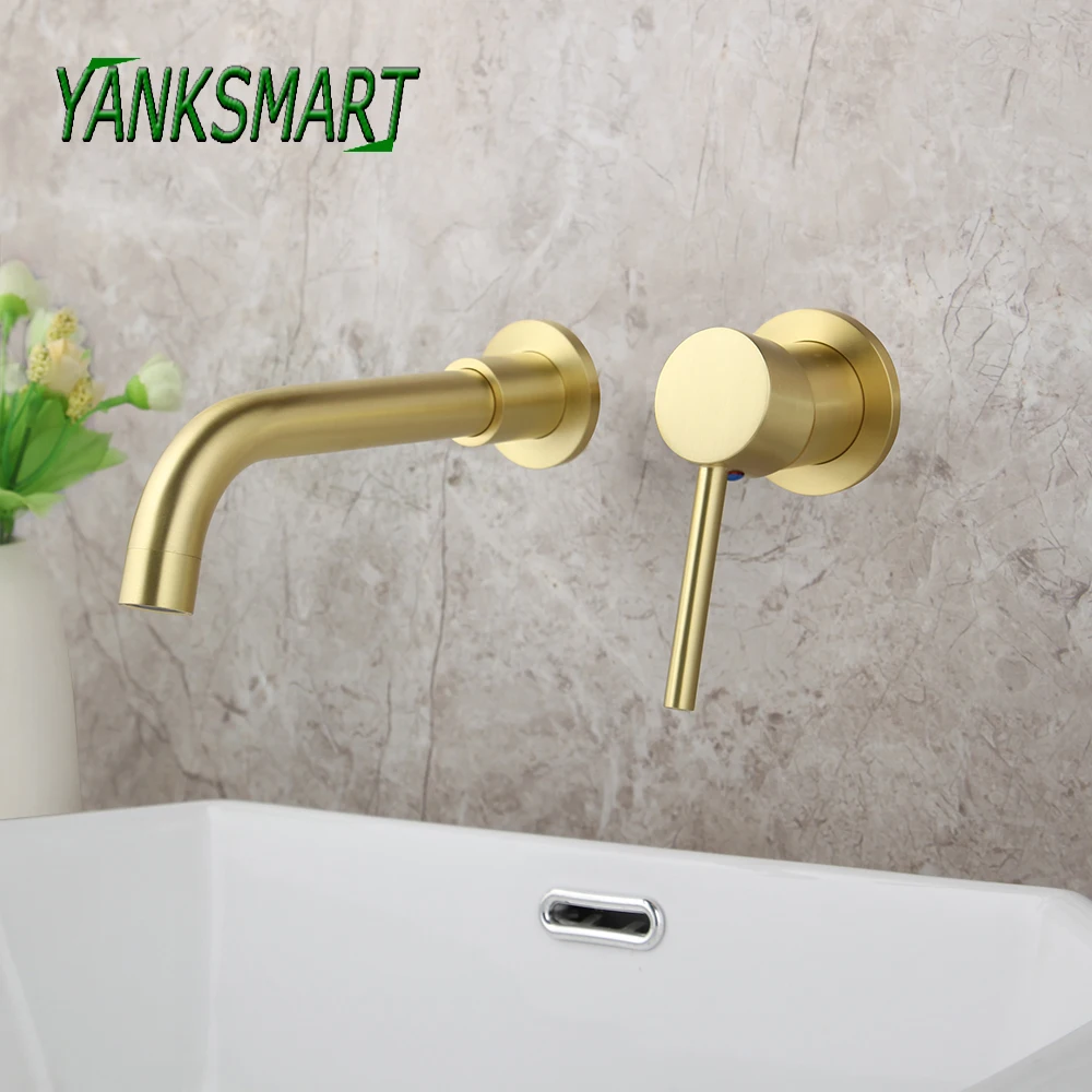 YANKSMART Золотой Матовый кран для ванной раковины настенный с одной ручкой