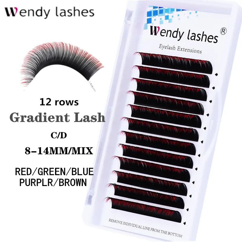 

12 Lines Colored Eyelash Extension Individual Gradient Red Green Eye Lash Faux Mink False Eyelashes Professionals Make Up Tools