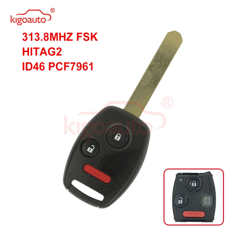 Kigoauto Remote Key 2 Button with Panic 313.8MHZ FSK HITAG-2 ID46 PCF7961 MLBHLIK-1T for Honda CRV Fit FCC MLBHLIK-1T