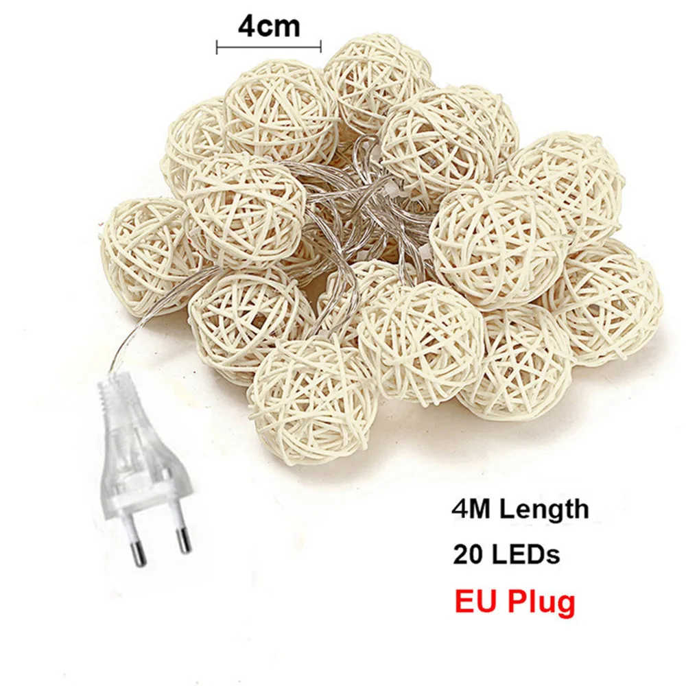 LED String Light 4M 20LED Rattan Ball Holiday Fairy Light for Party Wedding Room Christmas Lights Garland Outdoor Decoration