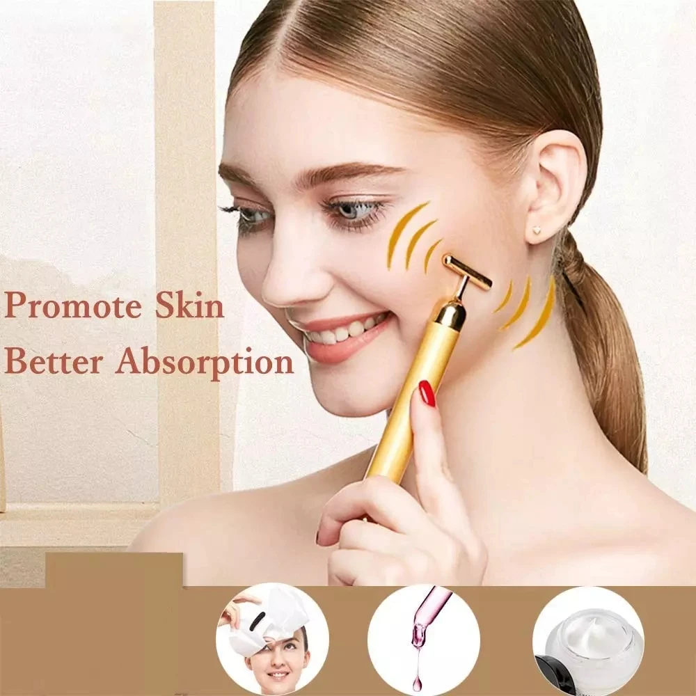 

24K Gold Roller Beauty Bar Slimming Face Roller Vibration Massager Face Roller Tightening Wrinkle Masajeador Massage Skin Care